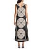 Gibson & Latimer Woven Fan Print V-Neck Sleeveless A-Line Flounce Maxi Dress, Color:Black/Pebble - Image 2
