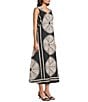 Gibson & Latimer Woven Fan Print V-Neck Sleeveless A-Line Flounce Maxi Dress, Color:Black/Pebble - Image 3