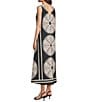 Gibson & Latimer Woven Fan Print V-Neck Sleeveless A-Line Flounce Maxi Dress, Color:Black/Pebble - Image 4