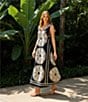 Gibson & Latimer Woven Fan Print V-Neck Sleeveless A-Line Flounce Maxi Dress, Color:Black/Pebble - Image 6