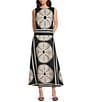 Gibson & Latimer Woven Geometric Fan Print Mid Rise A-Line Flounce Midi Coordinating Skirt, Color:Black/Pebble - Image 3