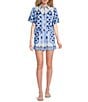 Gibson & Latimer Woven Mixed Print Collar Short Sleeve Button Front Coordinating Shirt - Image 3