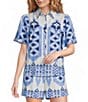 Gibson & Latimer Woven Mixed Print Collar Short Sleeve Button Front Coordinating Shirt - Image 1