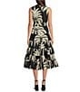 Gibson & Latimer Woven Tropical Palm Print V-Neck Sleeveless Tie at Waist Tiered Midi Wrap Dress, Color:Black/White - Image 2