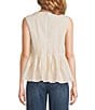 Gibson & Latimer Woven Pleated Round Neck Sleeveless Flounce Peplum Top, Color:Cream - Image 2