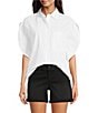 Gibson & Latimer Woven Point Collar Cap Dolman Sleeve Circle Button Front Shirt, Color:White - Image 1