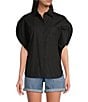 Gibson & Latimer Woven Point Collar Cap Dolman Sleeve Circle Button Front Shirt, Color:Black - Image 1