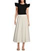 Gibson & Latimer Woven Poplin High Rise Pleated A-Line Flounce Maxi Skirt, Color:Ivory - Image 3