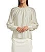 Gibson & Latimer Woven Ruched Crew Neck Long Bubble Sleeve Blouse, Color:Ivory - Image 1