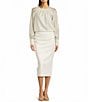 Gibson & Latimer Woven Ruched Crew Neck Long Bubble Sleeve Blouse, Color:Ivory - Image 3