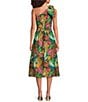 Gibson & Latimer Woven Tropical Print One Side Tie Shoulder Asymmetrical Neck Midi Sheath Dress, Color:Green/Multi - Image 2