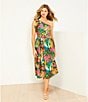 Gibson & Latimer Woven Tropical Print One Side Tie Shoulder Asymmetrical Neck Midi Sheath Dress, Color:Green/Multi - Image 4