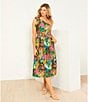 Gibson & Latimer Woven Tropical Print One Side Tie Shoulder Asymmetrical Neck Midi Sheath Dress, Color:Green/Multi - Image 5