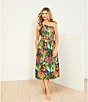 Gibson & Latimer Woven Tropical Print One Side Tie Shoulder Asymmetrical Neck Midi Sheath Dress, Color:Green/Multi - Image 6