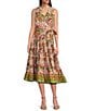 Gibson & Latimer Woven Voile Floral Print Surplice V-Neck Sleeveless Tie Waist Wrap Midi Dress, Color:Soft Pink - Image 1