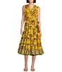 Gibson & Latimer Woven Voile Floral Print Surplice V-Neck Sleeveless Tie Waist Wrap Midi Dress, Color:Sunlight - Image 1
