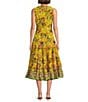 Gibson & Latimer Woven Voile Floral Print Surplice V-Neck Sleeveless Tie Waist Wrap Midi Dress, Color:Sunlight - Image 2
