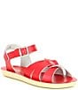 Color:Red - Image 1 - Girls' Swimmer Water-Friendly Leather Sandals (Toddler)