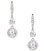 Color:Silver - Image 1 - Silver Tone Crystal CZ Halo Double Drop Earrings