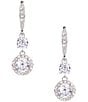 Givenchy Silver Tone Crystal CZ Halo Double Drop Earrings - Image 1