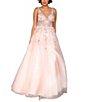 Color:Pink - Image 1 - Beaded Floral Applique Mesh Tulle Ballgown