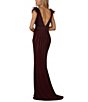 Color:Burgundy - Image 2 - Feathered Plunge Back Beaded Ballgown