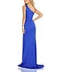 Color:Royal - Image 2 - One Shoulder Front Slit Side Ruched Beaded Long Dress