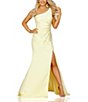 Color:Yellow - Image 1 - One Shoulder Front Slit Side Ruched Beaded Long Dress