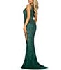 Color:Emerald - Image 2 - One Shoulder Mirror Beaded Side Slit Gown