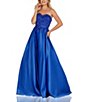 Color:Royal - Image 1 - Satin Strapless Beaded Bodice Ball Gown