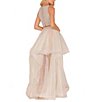 Color:Cream/Nude - Image 2 - Sleeveless Beaded Diamond Crop Top & Layered Corkscrew Chiffon Two-Piece Ball Gown