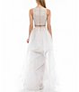 Color:Ivory/Nude - Image 2 - Sleeveless Beaded Diamond Crop Top & Layered Corkscrew Chiffon Two-Piece Ball Gown