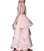 Color:Blush Nude - Image 2 - Sleeveless Beaded Diamond Crop Top & Layered Corkscrew Chiffon Two-Piece Ball Gown