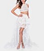 Color:Ivory Nude - Image 1 - Sleeveless Embellished Crop Top & Walk Through Skirt 2-Piece Dress