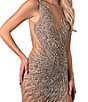 Color:Silver/Nude - Image 3 - Sleeveless Illusion-Neck Beaded Ballgown