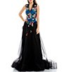 Color:Black/Multi - Image 1 - Sleeveless V-Neck Multi-Color-Embroidered Bodice Chiffon Ball Gown