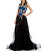 Color:Black/Multi - Image 3 - Sleeveless V-Neck Multi-Color-Embroidered Bodice Chiffon Ball Gown