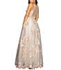 Color:Ivory Nude - Image 2 - Sleeveless Deep V-Neck 3D Floral Embroidered Mesh Ball Gown