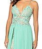 Color:Mint/Nude - Image 3 - Spaghetti-Strap V-Neck Embroidered Lace Bodice High Slit Chiffon Ball Gown