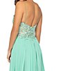 Color:Mint/Nude - Image 4 - Spaghetti-Strap V-Neck Embroidered Lace Bodice High Slit Chiffon Ball Gown