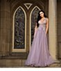 Color:Multi Pink - Image 3 - Spaghetti-Strap V-Neck Illusion Embellished Chiffon Ball Gown