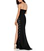 Color:Black - Image 2 - Strapless Embellished Fringe Side Slit Gown