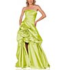 Color:Lime - Image 1 - Strapless Ruched Bodice Taffeta Ruffle High-Low Ball Gown