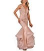 Color:Blush - Image 1 - Glitter Deep V-Neck Organza Mermaid Gown