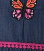 Color:Butterflies - Image 3 - Embroidered Butterfly Denim Short Sleeve Snap-Front Patio Dress