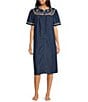 Color:Sea Life - Image 1 - Embroidered Sea Life Short Sleeve Zip-Front Denim Patio Dress