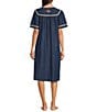 Color:Sea Life - Image 2 - Embroidered Sea Life Short Sleeve Zip-Front Denim Patio Dress