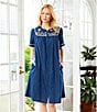 Color:Sea Life - Image 4 - Embroidered Sea Life Short Sleeve Zip-Front Denim Patio Dress