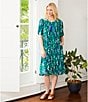 Color:Green Blue Floral - Image 5 - Floral Print Short Sleeve V-Neck Zip-Front Patio Dress