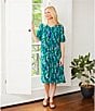 Color:Green Blue Floral - Image 6 - Floral Print Short Sleeve V-Neck Zip-Front Patio Dress